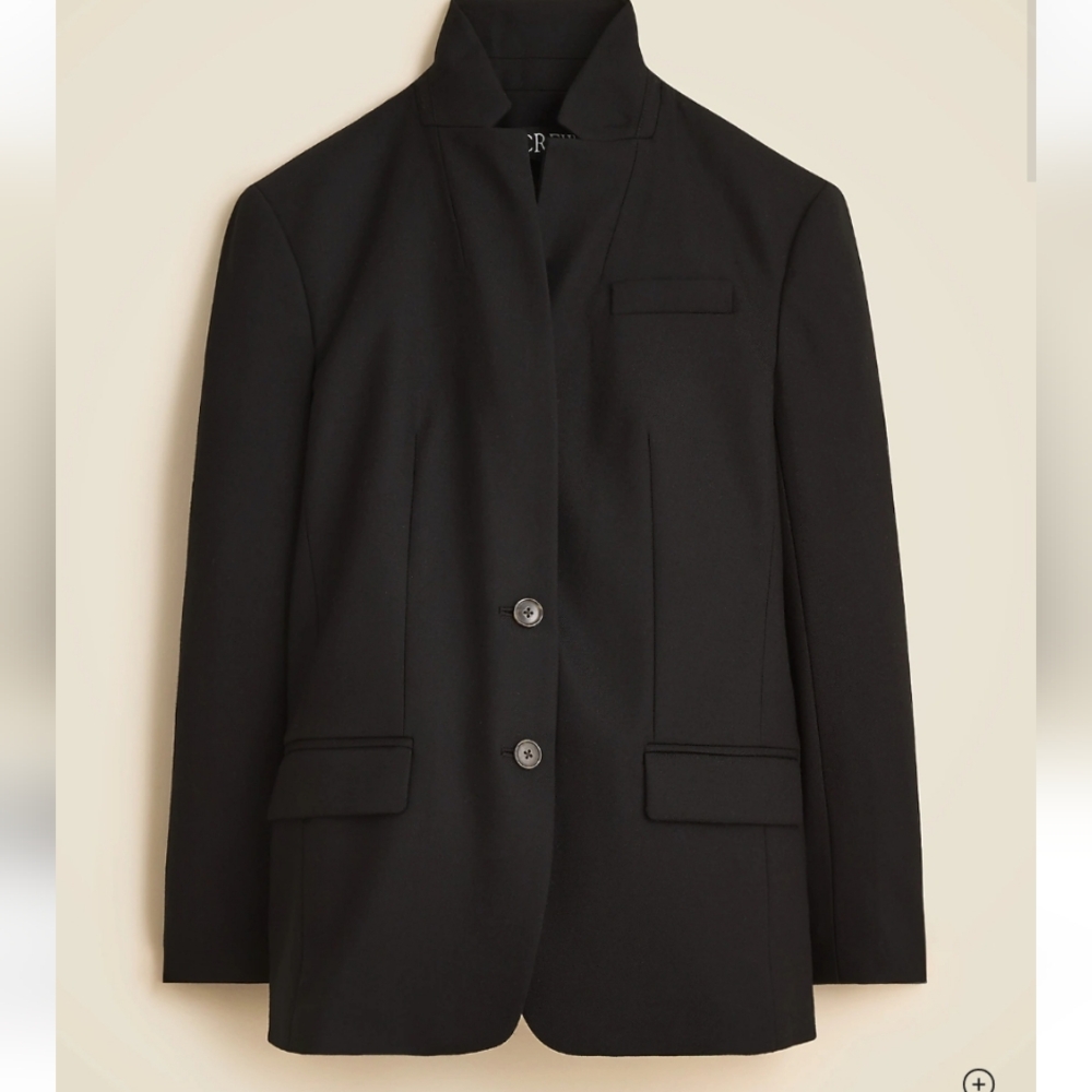 J Crew Standing collar blazer in wool-blend flannel CN789 NWT Size 16 Black